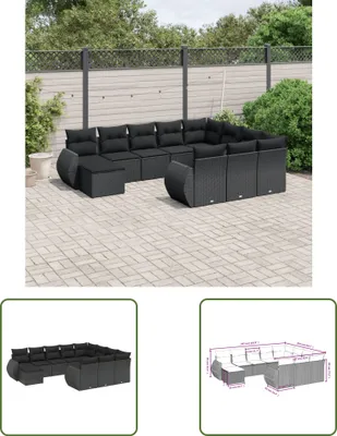 Produktbild von The Living Store 11-tlg. Garten-Sofagarnitur mit Kissen Schwarz Poly Rattan