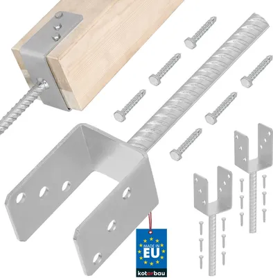 Produktbild von KOTARBAU® 2er Set U Pfostenträger zum Einbetonieren 71mm mit Riffeldolle Pfostenanker für Zaunpfosten Pfostenschuh mit Betonanker verzinkter Stahl