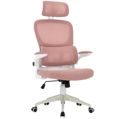 Produktbild von Flexibler Bürostuhl in moderner Mesh-Optik ergonomischer Schreibtischstuhl mit Nacken- und Lordosenstütze Gamingstuhl mit atmungsaktiver Netzrückenlehne und Wippfunktion ,Farbe:Weiß/Rosa