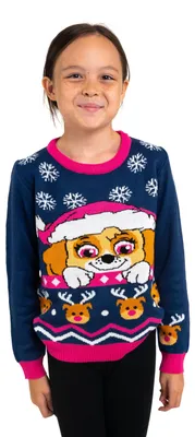Produktbild von Paw Patrol Winterpullover für Mädchen - Skye Winter Strick Pullover Sweatshirt Ugly Sweater Blau/Pink 122-128
