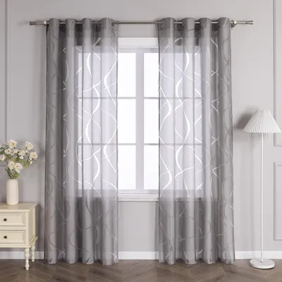 Produktbild von Joyswahl Voile Gardinen Schlafzimmer Wohnzimmer Modern Vorhänge Ausbrenner Gardinenschal Mit Ösen Transparent Grau HxB 225x140cm 1 Stück
