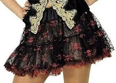 Produktbild von K84250838-34 Damen Petticoat schwarz mit Totenköpfen Gr.34