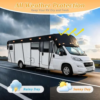Produktbild von (7.5x3m)Wohnwagen Schutzhülle Dach, Dachplane für Wohnwagen, Wasserdicht Winddicht 210D Oxford Abdeckplane Wohnmobil Dachabdeckung für Camper & Trailer,Schwarz