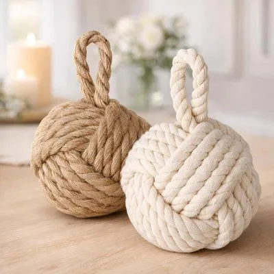 Produktbild von Türstopper-Set, 2 Stück - Jute, Natur/Cremeweiß - Dekorativer Türstopper - Fensterstopper - Fußbodenschutz - Robustes Material