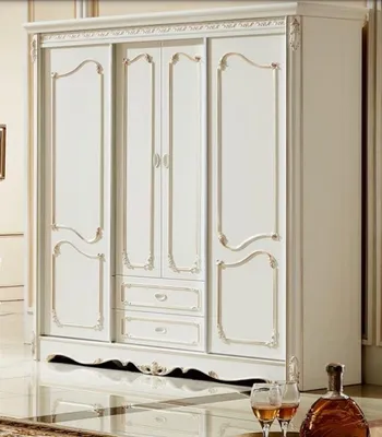 Produktbild von Klassischer Kleiderschrank Möbel Holz Schränke Schlafzimmer Weiß Holz