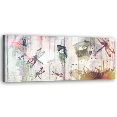 Produktbild von Leinwandbild Frau und Schmetterlinge 120x40 Feeby Grau bild für die wand bereit zum aufhängen