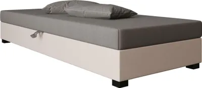 Produktbild von AURA SOFA Boxspringbett IVO 80x195 Komplett-Set mit Bonell Matratze, Polsterbett mit Bettkästen - Hellbeige/Grau, SAWANA 01/21