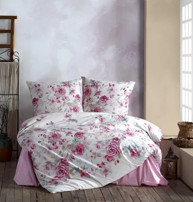 Produktbild von Bettwäsche 240x220 cm. weiß/rosa geblümt, 100% Baumwolle/Renforcé Desima