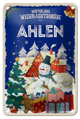 Produktbild von Blechschild Weihnachtsgrüße aus AHLEN Geschenk Dekoration  12x18cm