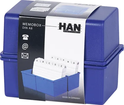Produktbild von HAN Karteibox DIN A8 quer blau, A8, Senkrecht, Kunststoff, Polystyrol (PS), Blau, 69 mm, 58 mm