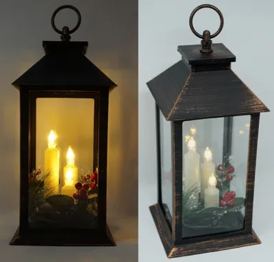 Produktbild von Outdoor Laterne mit 3 flackernden LED Kerzen und Timer Batteriebetrieb