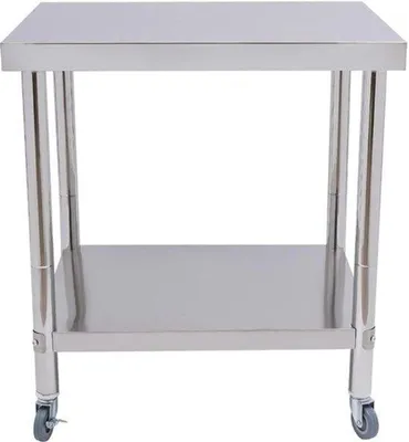 Image de Table de travail en acier inoxydable, mobile - 76x60x85 cm - Capacité de charge : 300 kg - Table de cuisine pour restauration