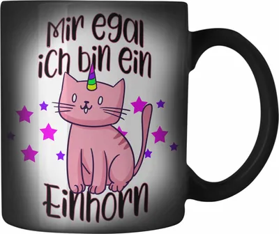 Produktbild von Trendation - Einhorn Farbwechsel Zauber-Tasse Lustiger Spruch Frauen Geschenk Freundin - Mir Egal Ich Bin Ein Einhorn - Mädchen Geschenkidee Farbwechsel Zauber-Tassen Karabiner Farbwechsel Zauber-Tasse Edelstahl Mädels (Schwarz)