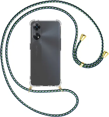 Produktbild von Handykette Backcover-Schutzhülle mit Band (Metall goldfarben) für Oppo Reno8 T 4G (CPH2481, 6.43'') - grün/blau/weiß