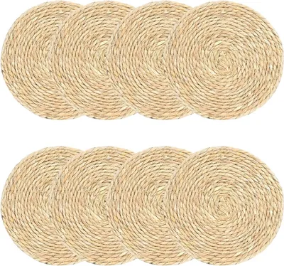 8er-Set runde Platzsets, handgeflochten, hitzebeständig, 30 cm