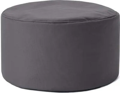 A studio shot of a gray ottoman.