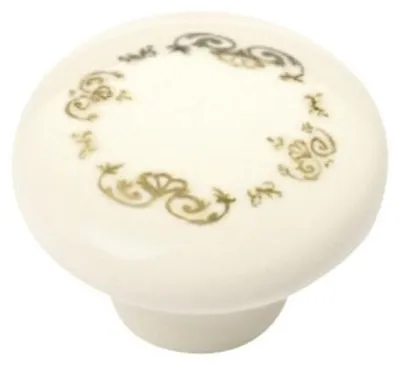 Productafbeelding van Set van 24 porseleinen meubelknopen, diameter 32 mm, beige met gouden bloemen