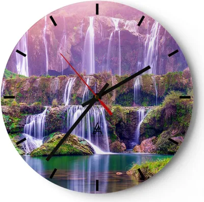 Produktbild von Wanduhr - Rund - Glasuhr - Wasserfall Natur - 40x40cm - Schleichendes Uhrwerk - Lautlos - zum Aufhängen bereit - Dekoration Modern - Wanddekoration aus Glas - C3AR40x40-3893