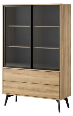 Produktbild von FURNLUX Vitrine Mit Schiebefront, Braun Und Schwarz, 100 Cm / Hauptfarbe: Braun / Abmessungen: 100 x 165 x 39