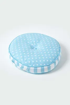 Produktbild von HOMESCAPES Kinder Bodenkissen rund 100% Baumwolle mit Polyester Füllung blau Tupfen Ø 43 cm