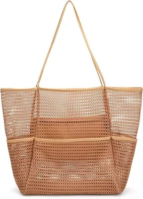 Produktbild von Beachtote für Damen - Große wasserdichte Mesh-Tote - Ideal für Schwimmbad/Strand/Kreuzfahrturlaub - Atmungsaktives, faltenfähiges Aufbewahrungstasche für draußen - Tragbare, sichtbare Badetote
