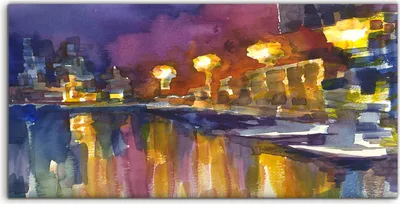 Produktbild von Coloray Acrylbild 120x60  Wandbild Acrylbilder Nacht Stadtlandschaft Aquarellfarbe