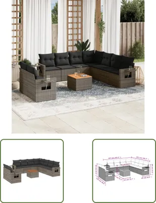 Produktbild von The Living Store 10-tlg. Garten-Sofagarnitur mit Kissen Grau Poly Rattan