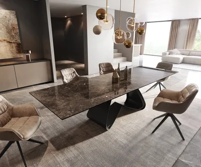 Produktbild von DELIFE Esstisch Edge 200-300x100 Keramik Emperador Extra Lucidato Dunkelbraun W-Gestell Schwarz ausziehbar