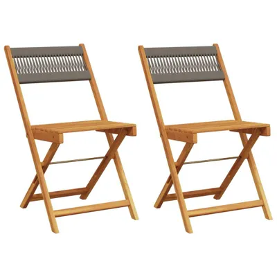 Produktbild von "SALE 2026"Stuhl Terrasse - Bistrostühle 2er set - Balkonmöbel - Campingstuhl elegantes Design - Grau Massivholz Akazie und Kordel - 41x52,5x80cm - Gartenstühle DEMöbel918618