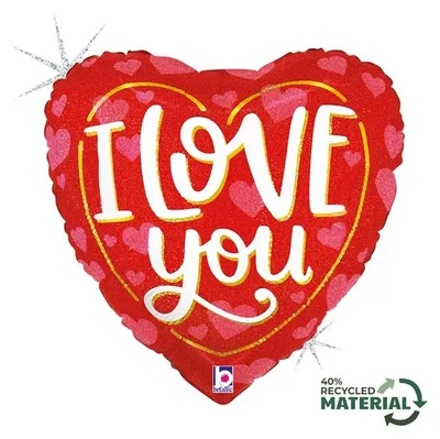 Produktbild von 18"/Ø46cm Herz Folienballon "I Love you" Holografisch