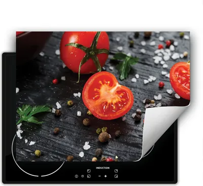 Produktbild von DarHaus Herdabdeckplatte 70x52 cm Anti Rutsch Matte Aufrollbar, Holz - Tomaten