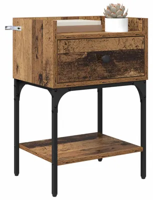 Image de vidaXL Table de nuit avec tiroirs Vieux bois 40 x 29 x 60 cm Bois composite