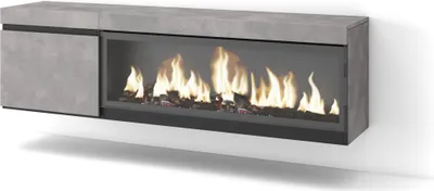 Produktbild von TV-Schrank, Lowboard, 158x35x45cm, Für TV-Geräte bis zu 65", Elektrokamin XXL, Hängend, Zementgrau