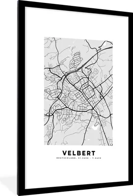 Produktbild von MuchoWow® Gerahmtes Poster Karte - Velbert - Karte - Deutschland 60x90 cm - Poster mit Schwarzem Bilderrahmen Wandposter Rahmen Foto Bilder - Dekoration - Wandposter Wohnzimmer - Hochwertig