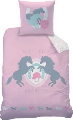 Produktbild von Pferde Kinder-Bettwäsche 80x80 + 135x200 cm · Rosa Mädchen-Bettwäsche "BEST FRIENDS" in Biber / Flanell - 100% Baumwolle