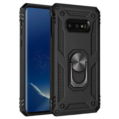 Immagine prodotto di Custodia Galaxy S10e con anello, PC TPU rigido a doppio strato, custodia antiurto con supporto per Samsung Galaxy S10e Nero
