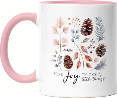 Produktbild von Find joy in the little things Tasse Rosa Weihnachten Dezember Advent Schnee Gemütlichkeit