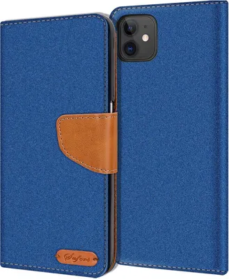 Produktbild von Conie Jeans Style Klapp Tasche für iPhone 11 Kartenfach Hülle Rundumschutz in Blau
