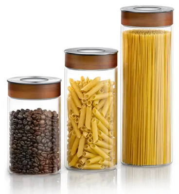 Zdjęcie produktu dla Zestaw 3 szklanych pojemników Arendo o pojemnościach 1000, 1300 i 1700 ml, wykonanych ze szkła borosilikatowego, z hermetycznym zakrętką próżniową, uszczelką silikonową. Pojemniki do przechowywania żywności, 3 sztuki, przezroczyste