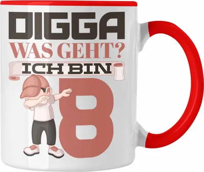 Produktbild von Trendation - Digga Was Geht Ich Bin 8 Geburtstag Tasse Geschenkidee Jungs Jungen 8. Geburtstag (Rot)