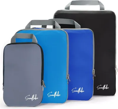 Produktbild von Sunflake Kompressions-Packwürfel – 4er-Set, Packing Cubes, Koffer Organizer für Urlaub und Reisen, Packtaschen - Farbmix