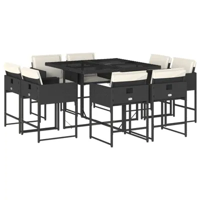 Produktbild von 9-tlg. Garten-Essgruppe mit Kissen Schwarz Poly Rattan