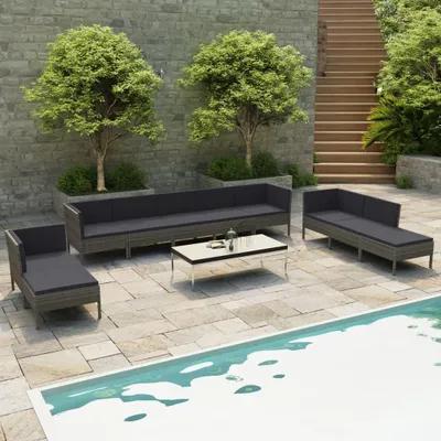 Produktbild von The Living Store 10-tlg. Garten-Lounge-Set mit Auflagen Poly Rattan Grau