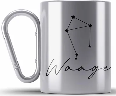 Produktbild von Trendation - Waage Sternzeichen Edelstahl Tasse Karabiner Geschenk Horoskop Tierkreiszeichen (Silber)