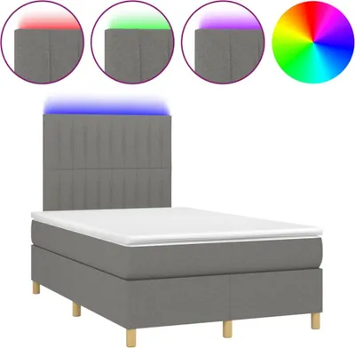 Productafbeelding van vidaXL Boxspringbed met matras en LED-verlichting, donkergrijs, 120x200 cm, gestoffeerd