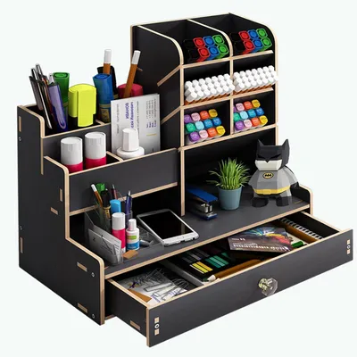 Produktbild von Holz Schreibtisch Organizer, Stiftehalter mit Schublade, 25x15x25 cm, Multifunktionale Organizer für Büro