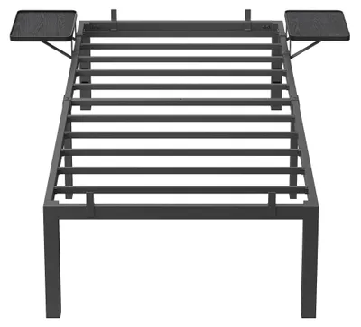 Produktbild von VASAGLE Bettgestell, 90 x 190 cm, mit Metallrost, Metallrahmen mit Regalen, Kopfteil, für Jugendliche, einfache Montage, klassisches Schwarz RMB091B01