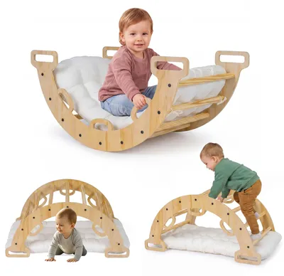 Image de COSTWAY : arche d'escalade en bois avec coussin, balançoire d'escalade Montessori, triangle d'escalade, balançoire en forme d'arche, arc-en-ciel, structure d'escalade d'intérieur pour enfants à partir de 3 ans, 81 x 48,5 x 38,5 cm