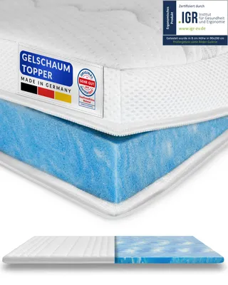 Produktbild von AM Qualitätsmatratzen | Premium Plus Gelschaum-Topper | 300x200 cm | 8 cm hoch | Bezug aus Lyocell | Antirutschfunktion | Umlaufendes Klimaband | Gel-Topper | 300 x 200 8cm
