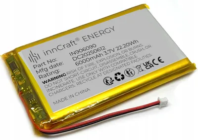 Obrázek produktu pro Lithium-polymerová baterie innCraft Energy 6000mAh 3,7V, 91x60x9 Model 906090 2P Molex 51021-020 1,25mm konektor